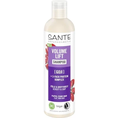 Imagen de Sante Naturkosmetik champú Volume Lift Bio Goji + 3 capas de proteínas complejo, vegano con ingredientes naturales, fortalece el cabello fino y plano, para mayor volumen 250 ml