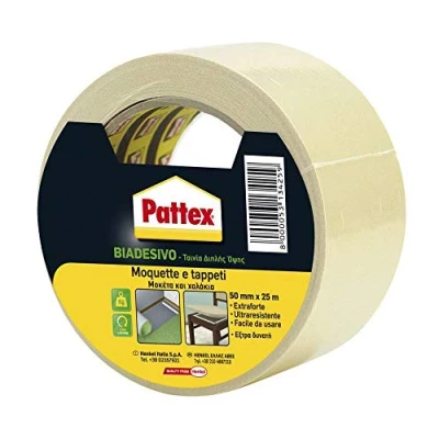 Imagen de Pattex Cinta adhesiva de doble cara para moquetas, alfombras y otros suelos, 50 mm x 25 m