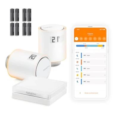 Imagen de Netatmo Starter Pack Válvulas WiFi Inteligentes para Radiador, Control RemotoAhorro de energía, Paquete calefacción colectiva, Compatible con Amazon Alexa, Apple y Google NVP AMZ