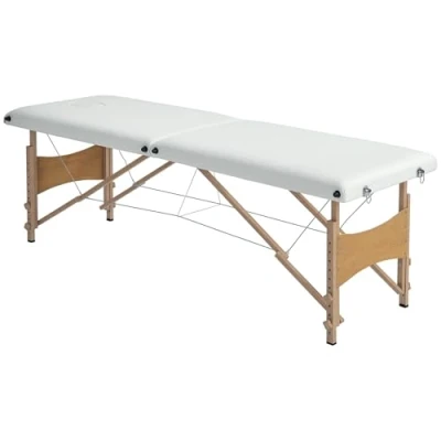 Imagen de HOMCOM Camilla de Masaje Plegable Mesa Portátil con Reposacabezas Marco Madera Fisioterapia Altura Regulable y Bolsa Transporte 186x60x58 81 cm Crema