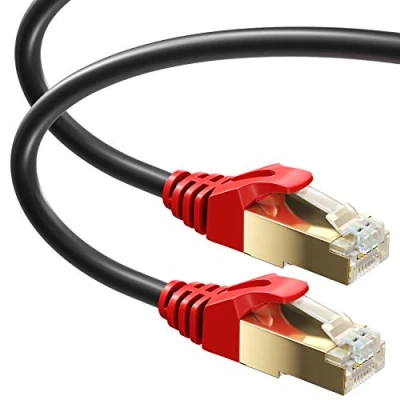Imagen de MutecPower 10m CAT 7 Impermeables para Exteriores RJ45 Cable de Red ethernet Latiguillo soterramiento Directo SSTP 600 MHz Negro 10 Metros con bridas y clips