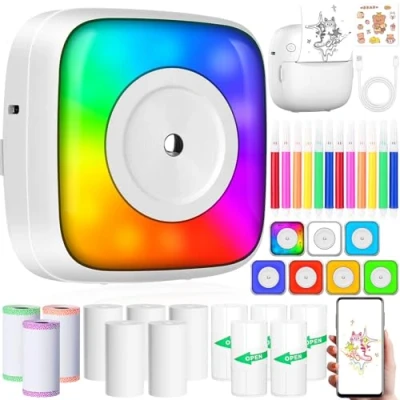 Imagen de ZQEJEFD Mini Impresora para Movil, Termica Fotográficas, Bluetooth Inalámbrico Térmica, Portátil Termica, Movil Fotos, Fotos Nota, Blanco