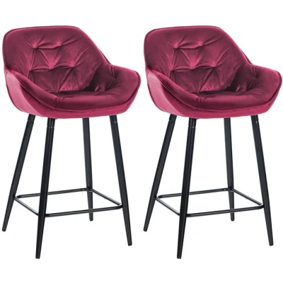 Imagen de CLP Set De 2 Taburetes Bar Gibson 76 En Terciopelo I Sillas Altas Cocina con Reposapiés &amp; Base Metálica, Color:Violeta