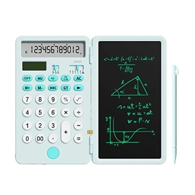 Imagen de NEWYES calculadora básica Recargable Mejorada con Bloc de Notas 6,5 Pulgadas, estándar Bolsillo 12 dígitos función 2 en 1 portátil para la Escuela Oficina (Azul)