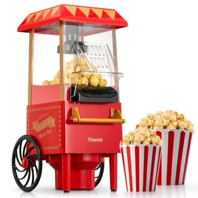 Imagen de Palomitero, Reemix Máquina de palomitas, Diseño retro, Palomitas Maíz 1200W sin Aceite ni Mantequilla, Fácil Usar y Limpiar, Segura Duradera, Ideal para Fiestas