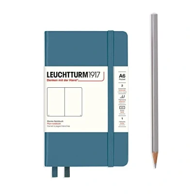 Imagen de LEUCHTTURM1917 365629 Libreta Pocket (A6) 90 x 150 mm, Tapa Dura, 187 páginas numeradas, Stone Blue, Lisa