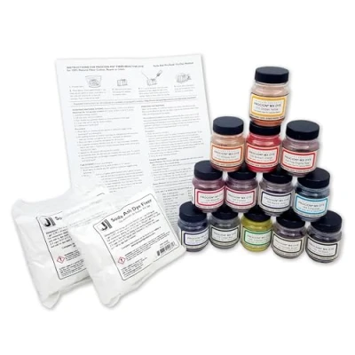 Imagen de Procion MX Juego de colores tinte, incluye tarros 13 2/3 onzas, fijador tinte ceniza soda, hoja instrucciones (idioma español no garantizado), tabla
