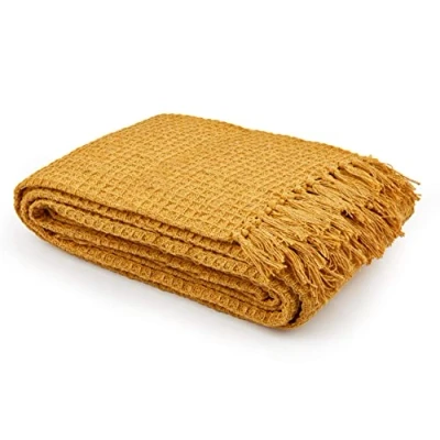Imagen de StylemyBedroom 100% Algodón Tejido Panal Waffle Sofá/Colcha (Ocre, 127cm x 152cm (50&quot; 60 &quot;))