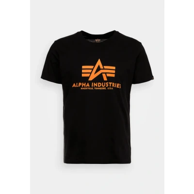 Imagen de ALPHA INDUSTRIES Basic Camiseta, Negro (Black/Neon Orange 477), M para Hombre