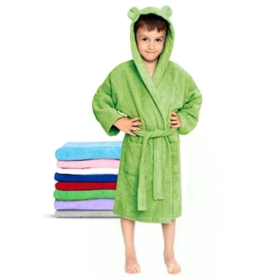 Imagen de Twinzen Albornoz Niños Algodón Niño y Niña 100% Oeko Tex® Bata de Baño 2 Bolsillos, Cinturón Capucha, Verde, 10 12 años, (size6)