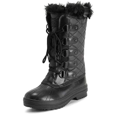 Imagen de Polar Mujer Acolchada Alto Nieve Impermeable Invierno Piel Sintética Durable Suela De Goma Al Aire Libre Lluvia Botas Negro Cuero MEno UK6/EU39 YC0629
