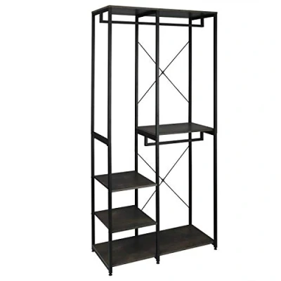 Imagen de WOLTU Perchero Burro Ropa con Estante Multiusos Fuerte Metal y Madera 90 x 40 204,5 cm(L P H) color Negro + óxido SR0062srs