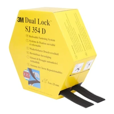 Imagen de 3M Dual Lock SJ354D Sistemas de cierre reposicionable Se une bien a numerosos plásticos como polipropileno o polietileno y pinturas críticas, 25 mm x 10 m, negro, 5.7 mm, 1 unidad