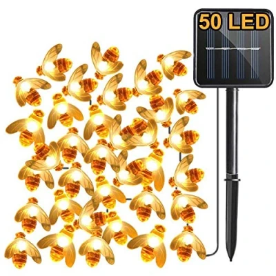 Imagen de solar Luces de jardín, 7M 50LED Abeja, 8 modos Cadena luz, IP65 a prueba agua Iluminación exterior, para Hogar, patio, cerca, fiesta, navidad, árbol decorativo (Blanco cálido)
