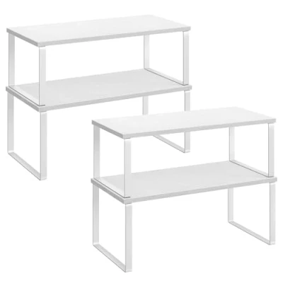 Imagen de SONGMICS Estante para Especias, Juego de 2, Organizador Armario, Almacenamiento Cocina Extensible, Especiero Metal y Madera Ingeniería, Blanco Nieve KCS025W01