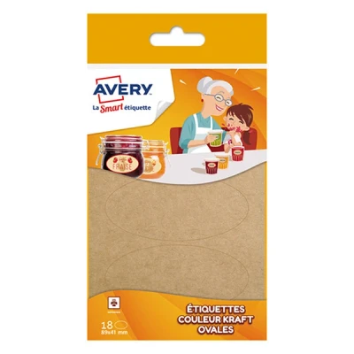 Imagen de AVERY Bolsa de 18 etiquetas ovaladas kraft, formato 41 x 89 mm