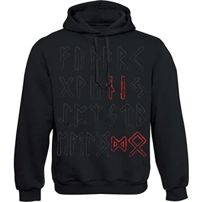 Imagen de Baddery Jersey vikingo para hombre Sudadera con capucha vikinga Regalos vikingos hombres Ropa vikinga, Runas de Odin, L