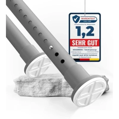 Imagen de MEISENGERG Barra Cortinas Extensibles 210 260 cm, Gris Cortina Ducha Extensible Ajustable, Sin Taladro, Tensión Telescópica para Dormitorio, Baño, Terraza Ø32mm, Acero inox