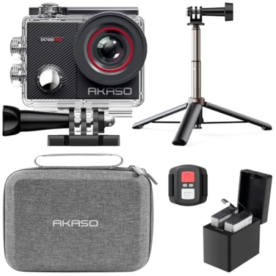 Imagen de AKASO Paquete de Creador EK7000 Pro Cámara Deportiva 4K WiFi 20MP, Bolsa Almacenamiento para Acción, Camara Acuatica Sumergible con 60CM Palo Selfie, 2 Baterías