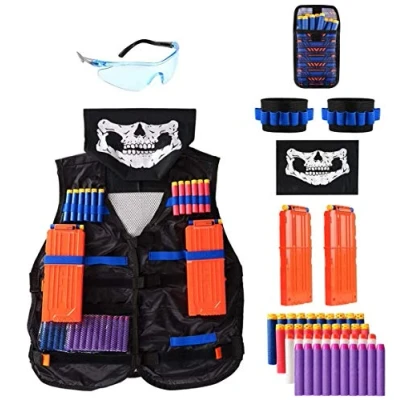 Imagen de Locisne Kids Jungle Camouflage Tactical Vest Jacket Kit para Toy Gun N Strike Elite Series(con 40 Dardos de Espuma+Gafas+máscara+2 Clip Recarga rápida+2 Pulsera 8 Dardos+Bolsa Dardos)