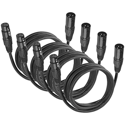 Imagen de (Paquete de 4) Cable XLR, DMX conexión señal, 3 m / 10 pies Cables luz escenario con cañón Enchufes macho y hembra pines para todas las luces LED cabeza móvil Par