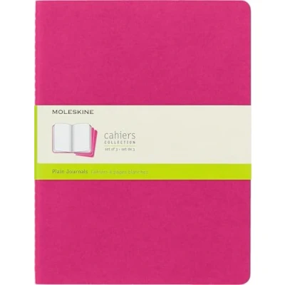 Imagen de Moleskine Cahier Journal, Set 3 Notebooks with Plain Pages, Cardboard Cover Visible Cotton Stiching, Colour Kinetic Pink, Extra Large 19 x 25 cm, 120 Pages