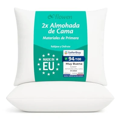Imagen de Flowen Cojines Sofa 40x40 Almohadones 2 Unidades Decorativos Relleno Cojin Hipoalergénico Antiácaros y Suave Cuadrado con Funda Exterior Almohada Respirable en Microfibra Blanca Extraíble Lavable
