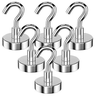 Imagen de Gvolatee 6 piezas 25MM ganchos magnéticos 22KG fuerza de atracción, imanes neodimio gancho desmontable, magnetico redondos extrafuerte para refrigerador cocina, techo, parrilla, medio