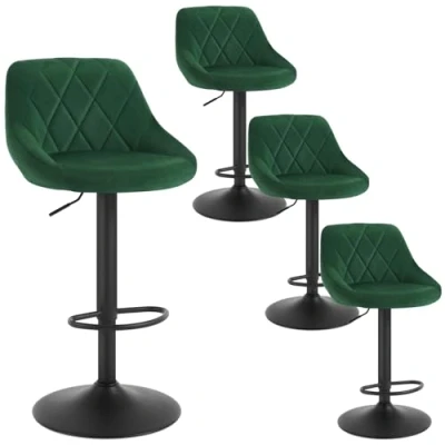Imagen de WOLTU 4X Taburete de Bar con Respaldo Terciopelo Taburetes Alto Cocina Regulable en Altura Giratorio Sillas Escritorio Verde Oscuro BH219dgn 4