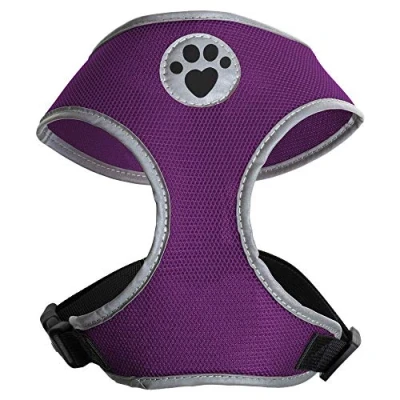Imagen de igadgitz home U7057 Arnés para Perros, Arnes Perro Cachorro, Chaleco Resistente a la Transpiración Ribetes Reflectantes Hebilla Cierre Seguridad Púrpura Grande