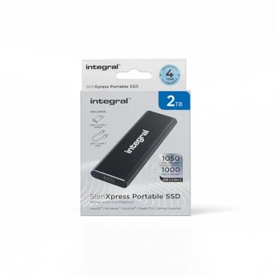 Imagen de Integral SlimXpress 1TB USB &amp; C 3.2 Gen 2 Disco Duro Externo SSD portátil 1050MB/s de Lectura / 1000MB/s Escritura, Carcasa Aluminio y Plug Play. para Mac, PC, Xbox Playstation