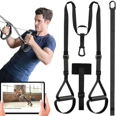 Imagen de LISTHEN Correas Multifuncionales Ajustables, Entrenamiento en Suspensión desde Casa, Equipo para Calistenia, Fitness, Crossfit, Adecuado Flexiones y de Brazos