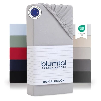 Imagen de Blumtal Sabana Bajera 140x200 Algodon Jersey sabanas bajeras de 100% sujeta certificada Oeko Tex elásticas 140 x 200 Color Gris Claro