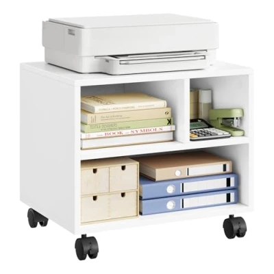 Imagen de WOLTU Mesa para Impresora con Ruedas, Soporte de Impresora, Estanteria Movil Oficina, 3 Compartimentos, Carro Movil, 40x30x35 cm, Blanco, ASK06ws