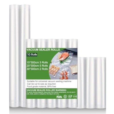 Imagen de SinLaw Bolsas Envasar al Vacio Alimentos, 10 Rollos Alimentos 15/20/30x300 cm, BPA Free, de Film Vacío para Todas Las Envasadoras