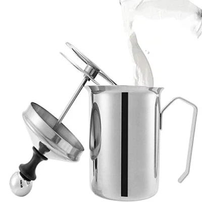 Imagen de Lychee 800ml Batidoras espumadoras de Leche manuales,Acero Inoxidable Manual Frother Doble Colador para Espuma Capuchino o Expreso Macchiato