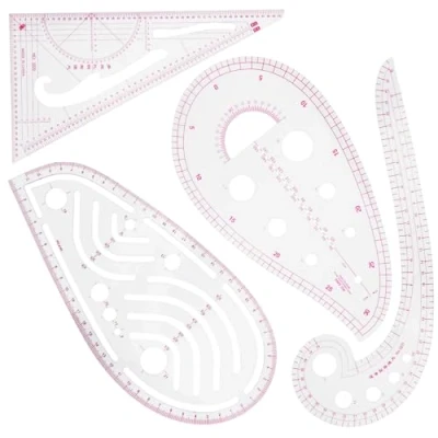Imagen de Baxcdyswe 4 Piezas Reglas de Costura Patronaje, Costura, Regla Métrica Francesa Curva para Confección Herramientas, Diseño Patrones, Medida Coser, Patrón Dibujo Plantillas