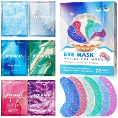 Imagen de Mascara Para los Ojos con Colágeno Marino Natural &amp; Ácido Hialurónico, Parches Bolsas y Ojeras, Perlas Contorno de Ojos, Corrector Ojeras Mascarilla Eye Patches, Reduce las Arrugas (12 PCS)