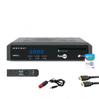 Imagen de Servimat Lote de receptor TV satélite HD + tarjeta Fransat PC7 cable HDMI 12 V