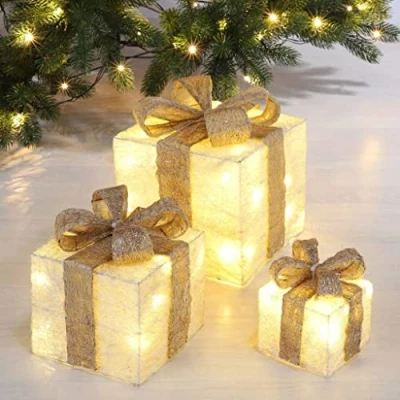 Imagen de Haushalt International Caja de regalo iluminada con luz LED, juego 3