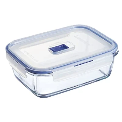 Imagen de Luminarc 9207677 Pure Box Active Recipiente Hermético Rectangular, Vidrio, Transparente y Azul, 1.22 L