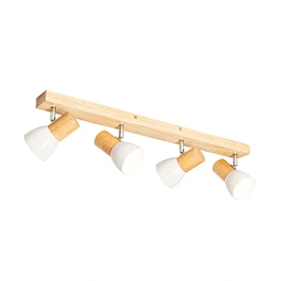 Imagen de Qazqa Rústico Foco de techo madera con 4 luces regulables en blanco Thorin/Acero Rectangular Adecuado para LED Max. x 40 Watt