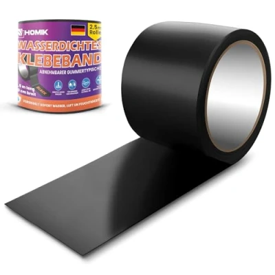 Imagen de HOMIK Cinta Adhesiva Impermeable Extremadamente Fuerte para Exterior e Interior de Reparación Tejados Resistente a los Rayos UV Autosellante (10cm x 2.5m)