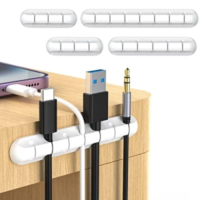 Imagen de JANREAY Juego de 4 Soportes Cables Multiusos, Organizador para Escritorio, Cable Audio, alimentación, Carga USB (Blanco)