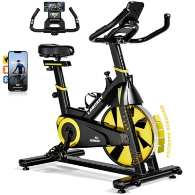 Imagen de LABGREY Bicicleta Indoor Ejercicio Gym Casa Fitness Bikes Volante 15 KG, Resistencia Ajustable con Pantalla LCD y Monitor de Frecuencia Cardíaca (Amarillo)