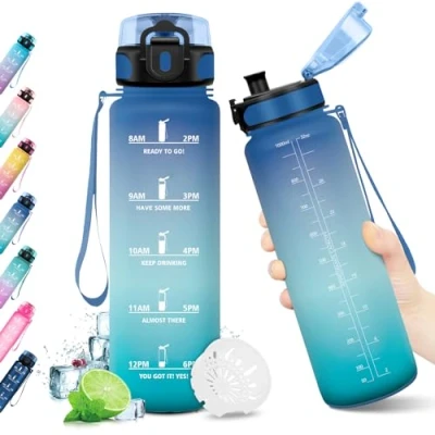 Imagen de KollyKolla Botella de Agua 1 litro, Deportiva, Gimnasio, Reutilizable, sin BPA, Garrafa para Adulto, Niño, Niña, Colegio, Bicicleta, Running, Oficina