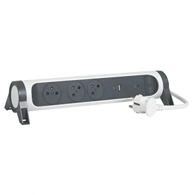 Imagen de LEGRAND Regleta giratoria con Interruptor de indicador LED y protección contra Rayos 3 Tomas Superficie Tierra + Toma USB C Conector A Cable 1,5 m Blanco Gris Oscuro