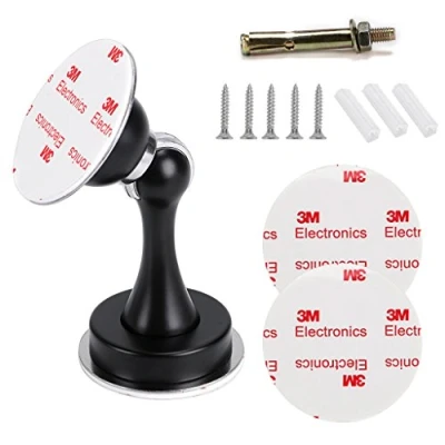 Imagen de IGNPION Tope magnético de acero inoxidable para puerta con cierre 3M autoadhesivo/tornillos ocultos, montado en el suelo o la pared, diseño imán fuerte (negro)