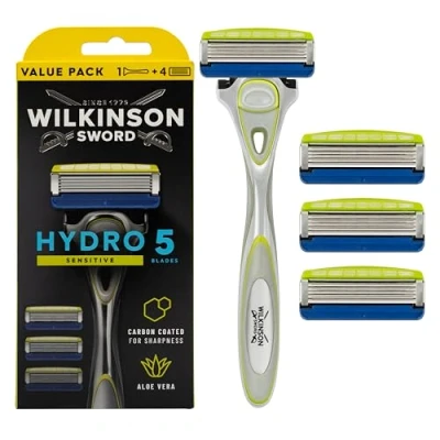 Imagen de Wilkinson Sword Hydro 5 Skin Protection Sensitive Maquinilla de Afeitar Hojas con 4 Recambios Cuchillas Enriquecidas Vitamina E para Pieles Sensibles