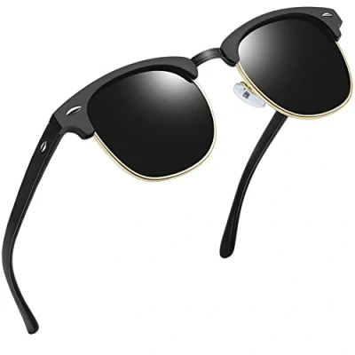 Imagen de Joopin Gafas de Sol Hombre Mujer Polarizadas Protección UV400 Semi Rimless Marco Estilo Vintage Unisex para Conducción Viajes Playa Deportes al Aire Libre Negro Mate Sunglasses Men Women